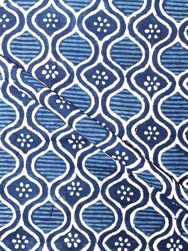 Silli Deepak Jaal Mud Dabu Motif Indigo Hand Block Dabu Print Fabric