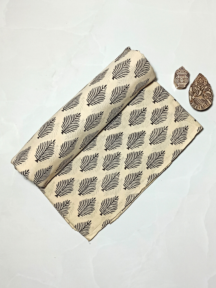 Bagru Geometric Leave With Cover Flower Base Red Off Grey Leave And Flower Colour Hand Block Print Fabric