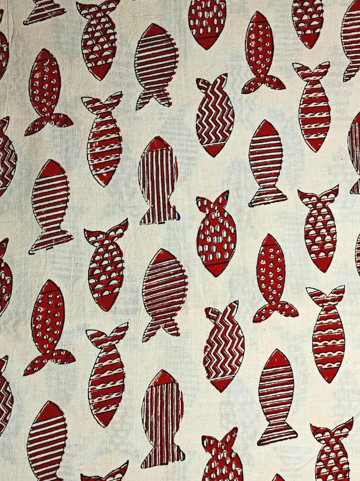 Bagru Big Fish Off Red Print