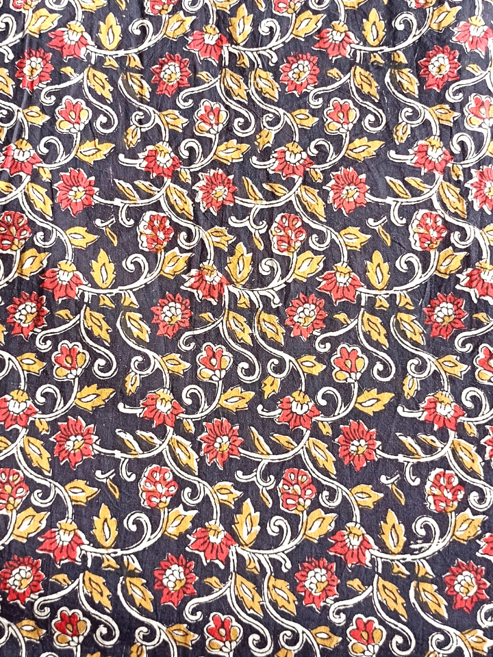 Bagru Kalamkari Red And Yellow Floral Jaal Block Print