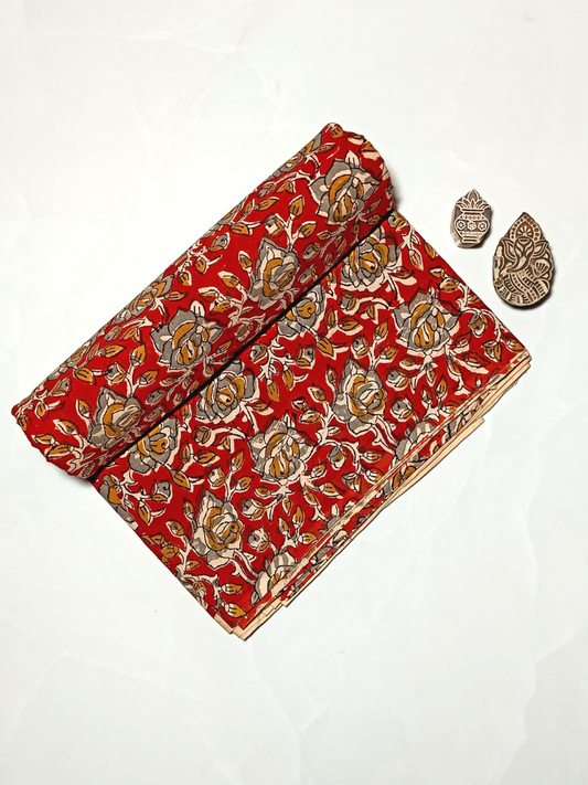 Bagru Small Deepak Print 3 Kaam Butta Base Black Deepak Off White And Red Colour Hand Block Print Fabric