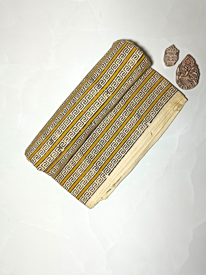 Bagru Chokdi Stripes Base Red With Chokdi Black Colour Hand Block Print Fabric