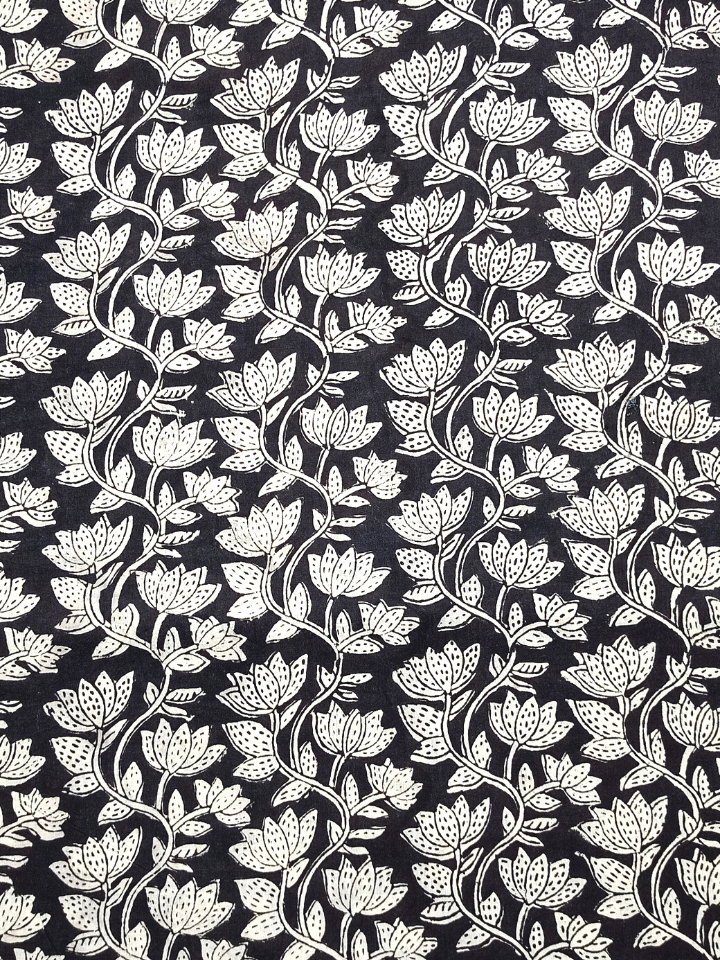 Bagru Kalamkari Black And Grey Flower Jaal Print