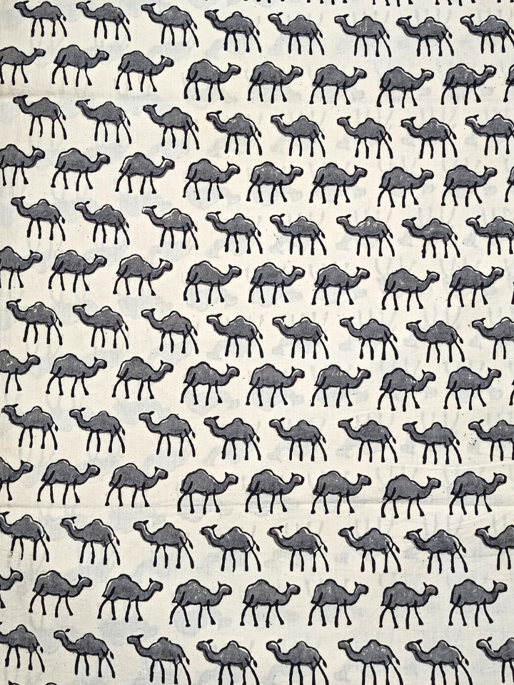 Bagru Grey Camel Motif Hand Block Print