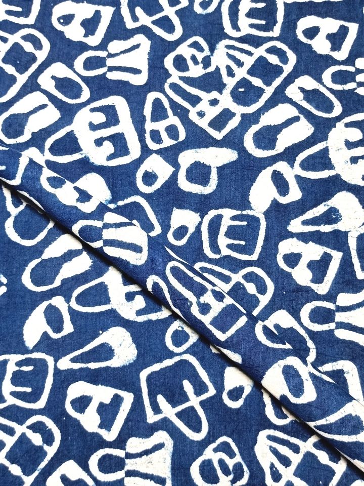Geometric Kids Bag Motif Mud Dabu Indigo Hand Block Dabu Print Fabric