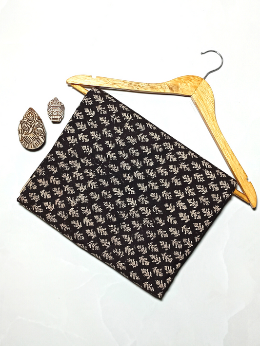 Bagru Small Butti Base Yellow And Off Black Butti Colour Hand Block Print Fabric