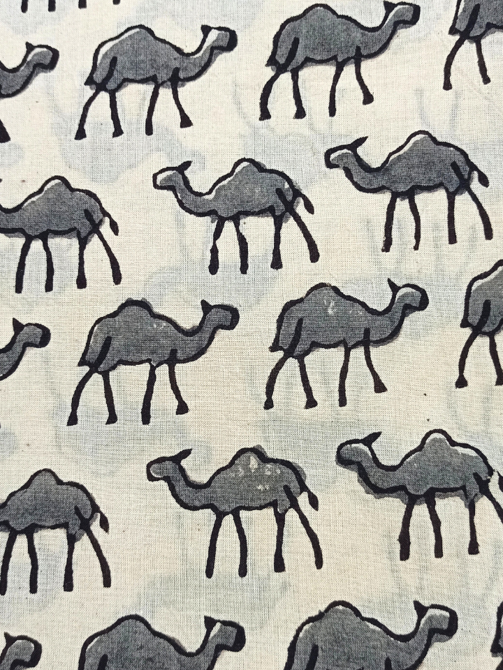 Bagru Grey Camel Motif Hand Block Print