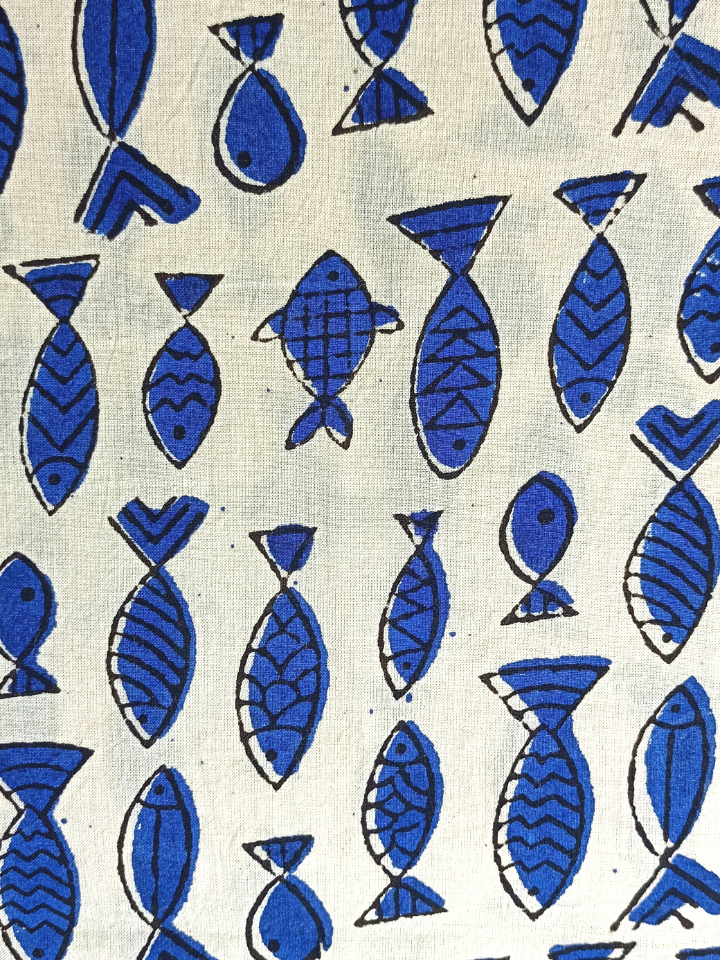 Bagru Small Fish Off Blue Print