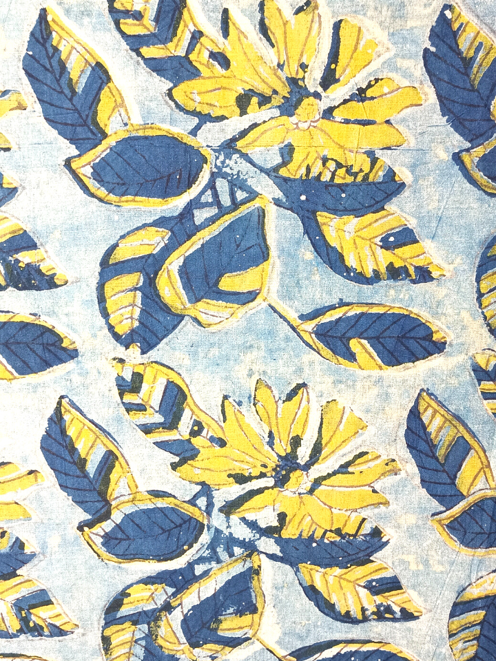 Ajrak Yellow And Indigo Floral Jaal Print