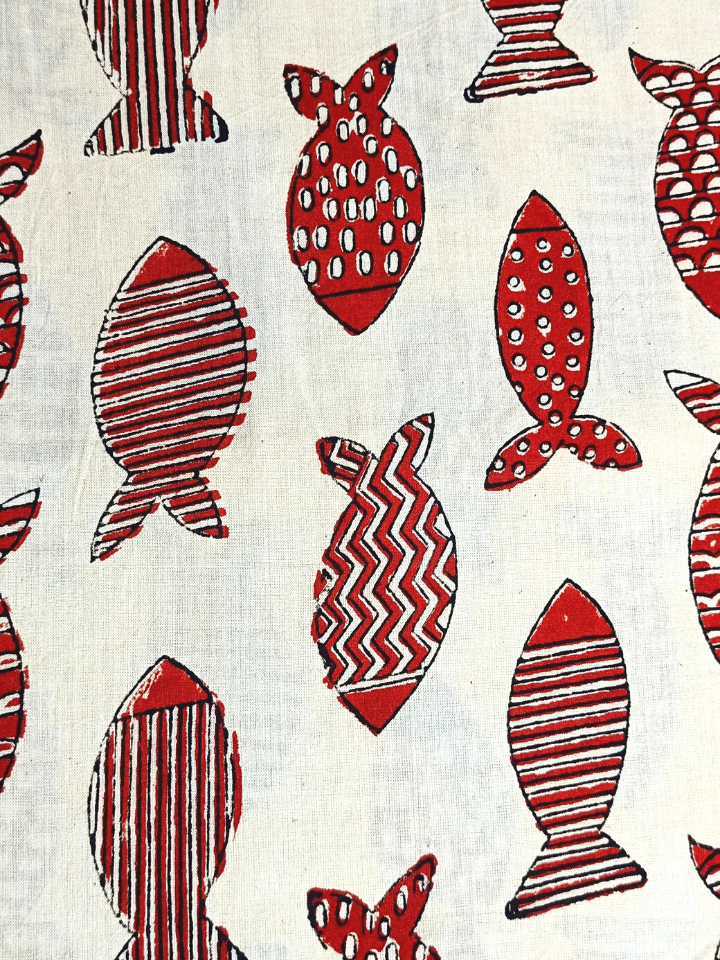 Bagru Big Fish Off Red Print