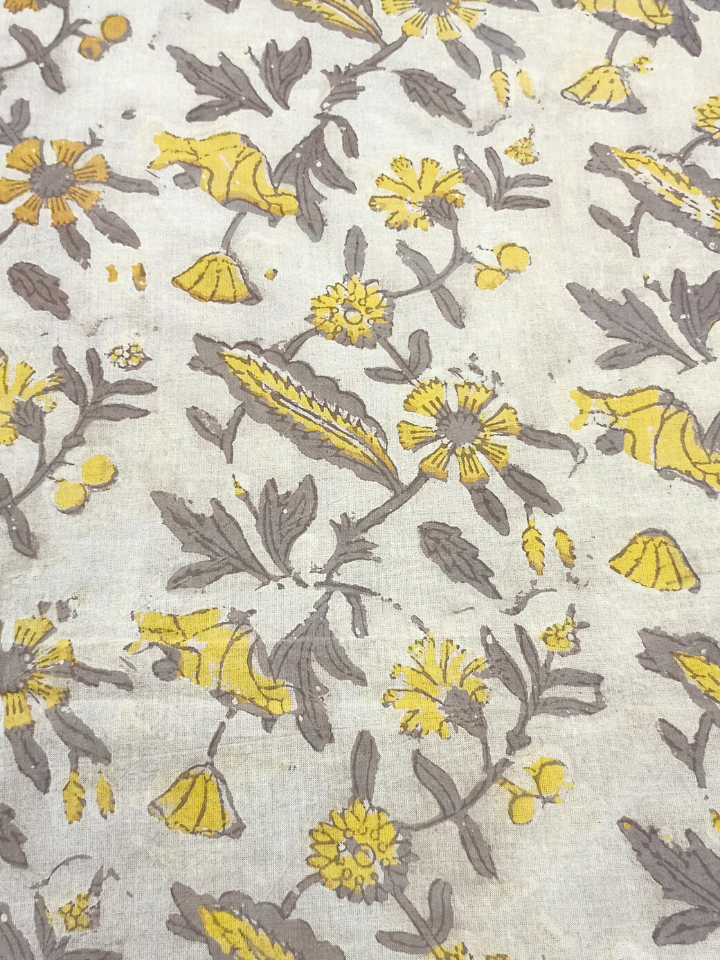 Ajrak Kashish Kalamkari Yellow & Brown Floral Jaal Print