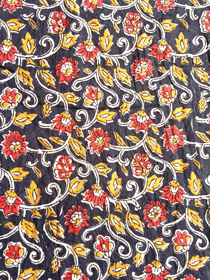 Bagru Kalamkari Red And Yellow Floral Jaal Block Print