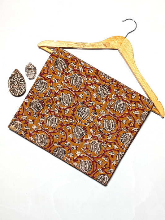 Bagru 2 Kaam Sunflower Base Off Cream Flower Red And Leave Off Yellow Colour Hand Block Print Fabric