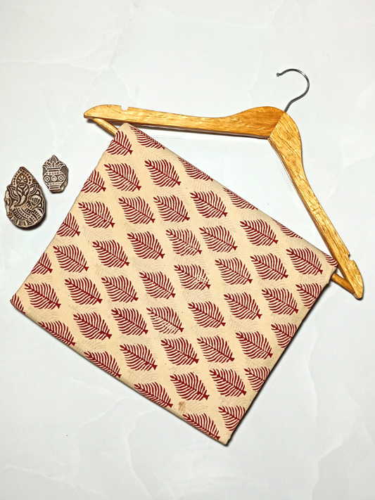 Bagru Indra 1 Kaam Base Cream With Grey Indra Flower Colour Hand Block Print Fabric