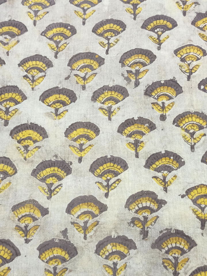 Ajrak Kashish Mustrad Yellow Jaal Butti With Brown Butti