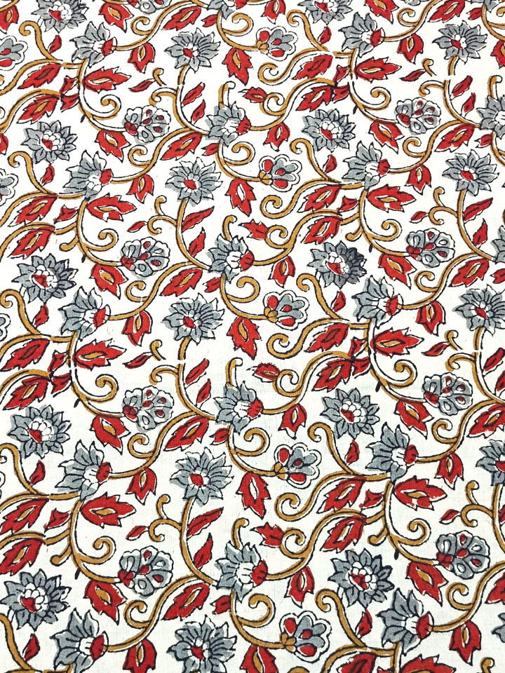 Bagru Kalamkari Off Grey And Red Butti Print