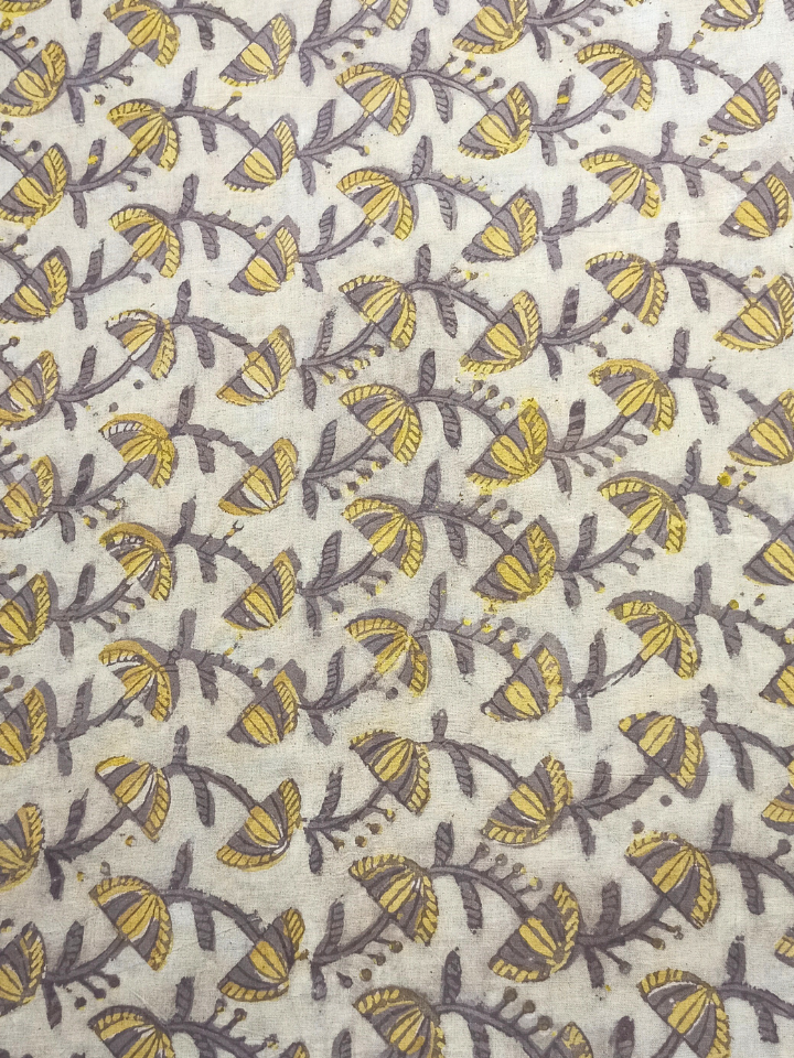 Ajrak Kashish Mustrad Yellow Umbrella Jaal With Off Cream Base Print