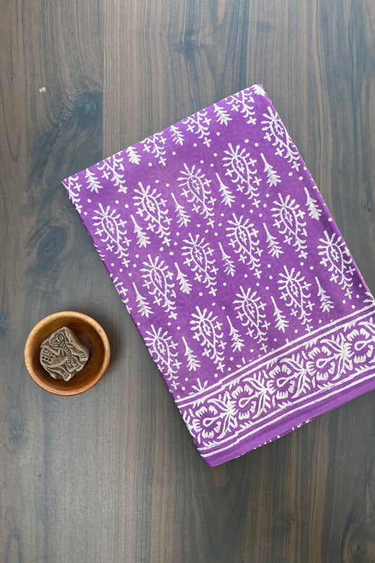 Small Butti Purple Base With White Butti Hand Block Print Saree