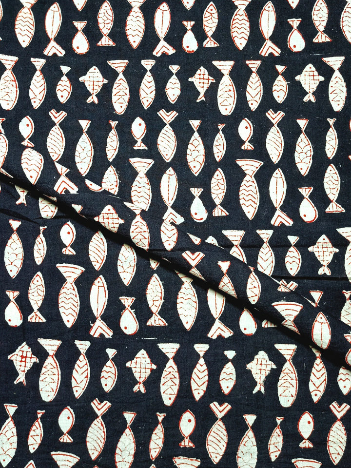 Bagru Small Fish Dark Black Print