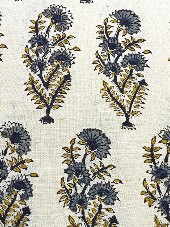 Bagru Kalamkari Floral Jaal Base Red Flower Blue And Leave Yellow Colour Hand Block Print Fabric