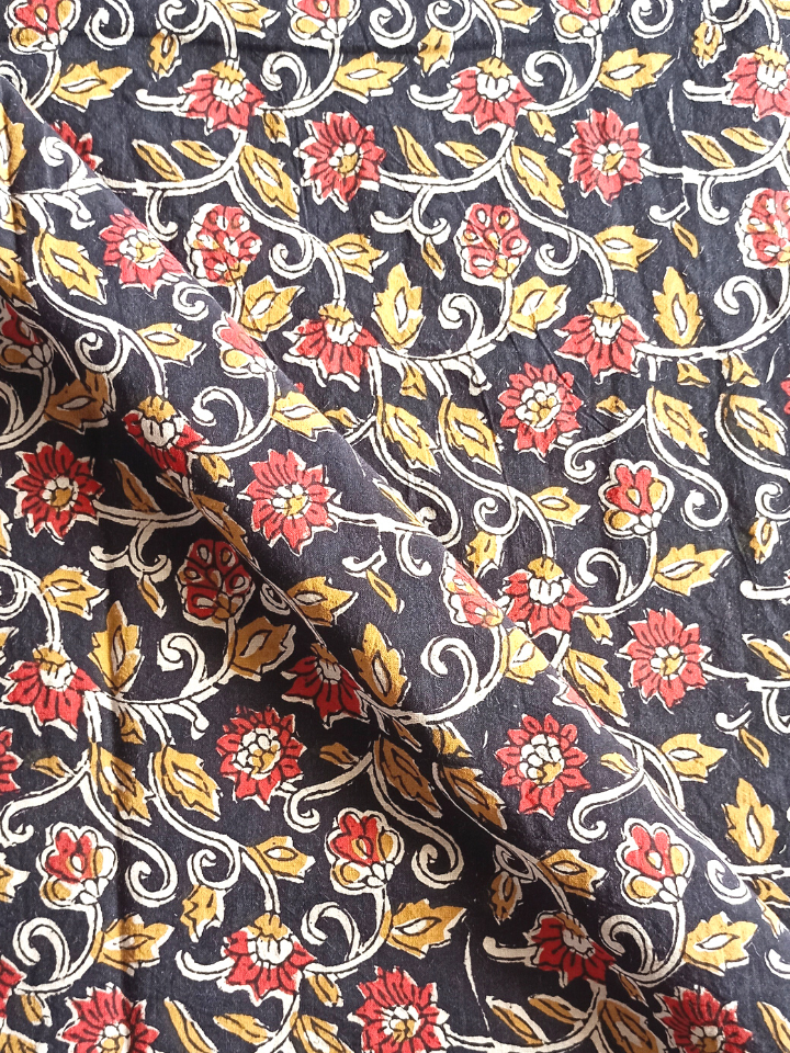 Bagru Kalamkari Red And Yellow Floral Jaal Block Print