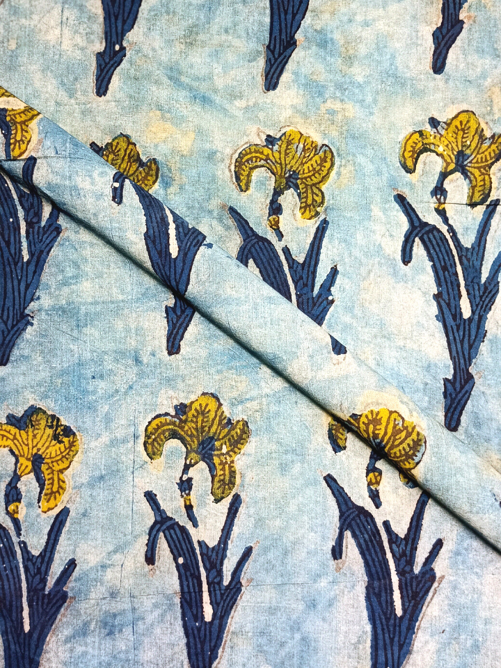 Ajrak Flower Butta Jaal With Indigo leaves Print