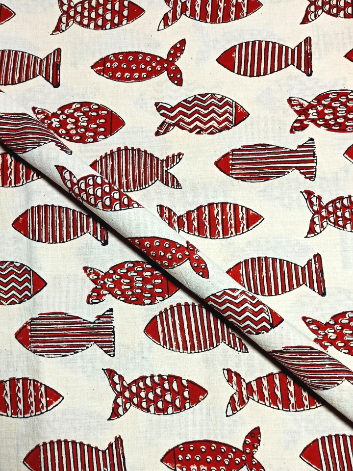 Bagru Big Fish Off Red Print