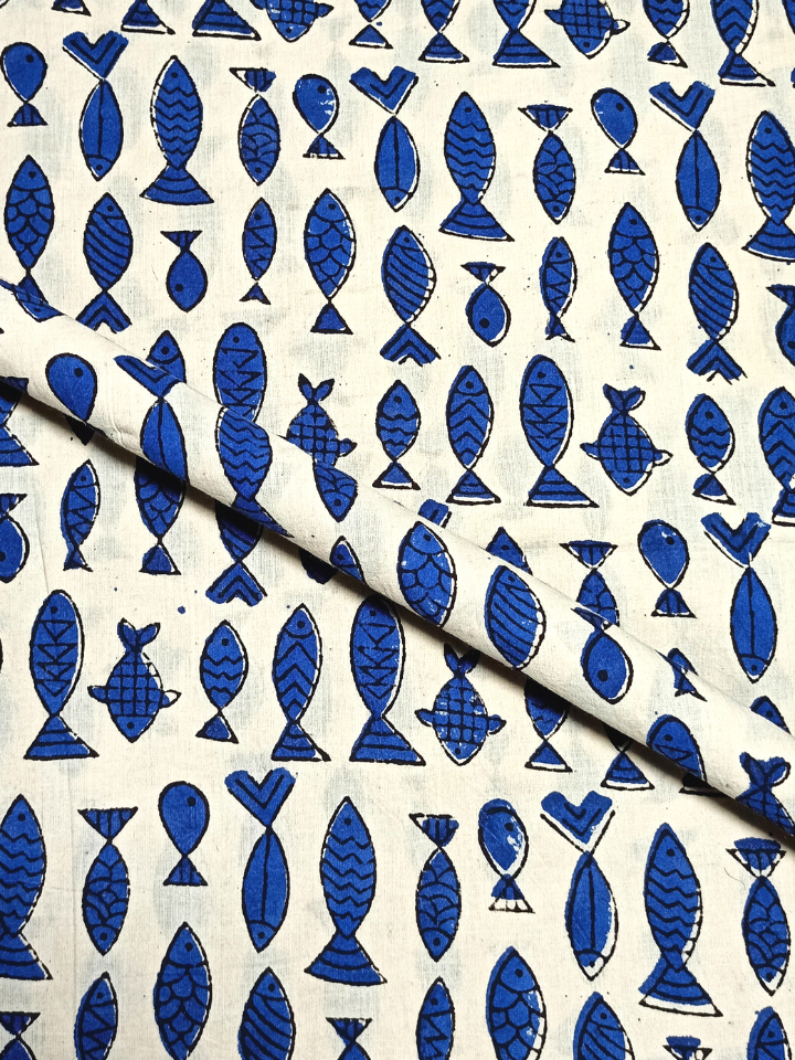 Bagru Small Fish Off Blue Print