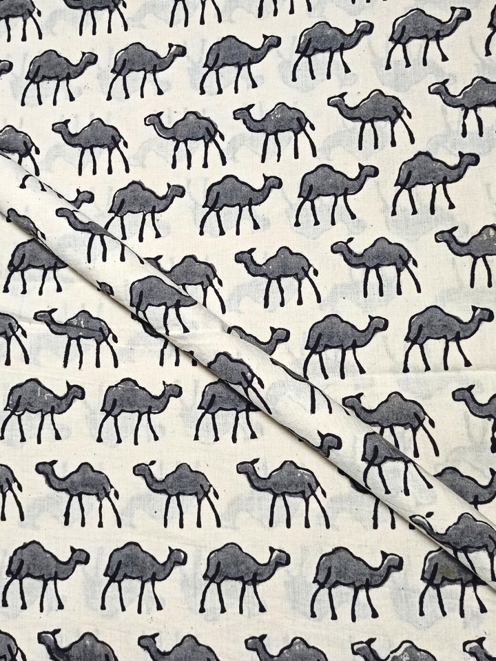 Bagru Grey Camel Motif Hand Block Print