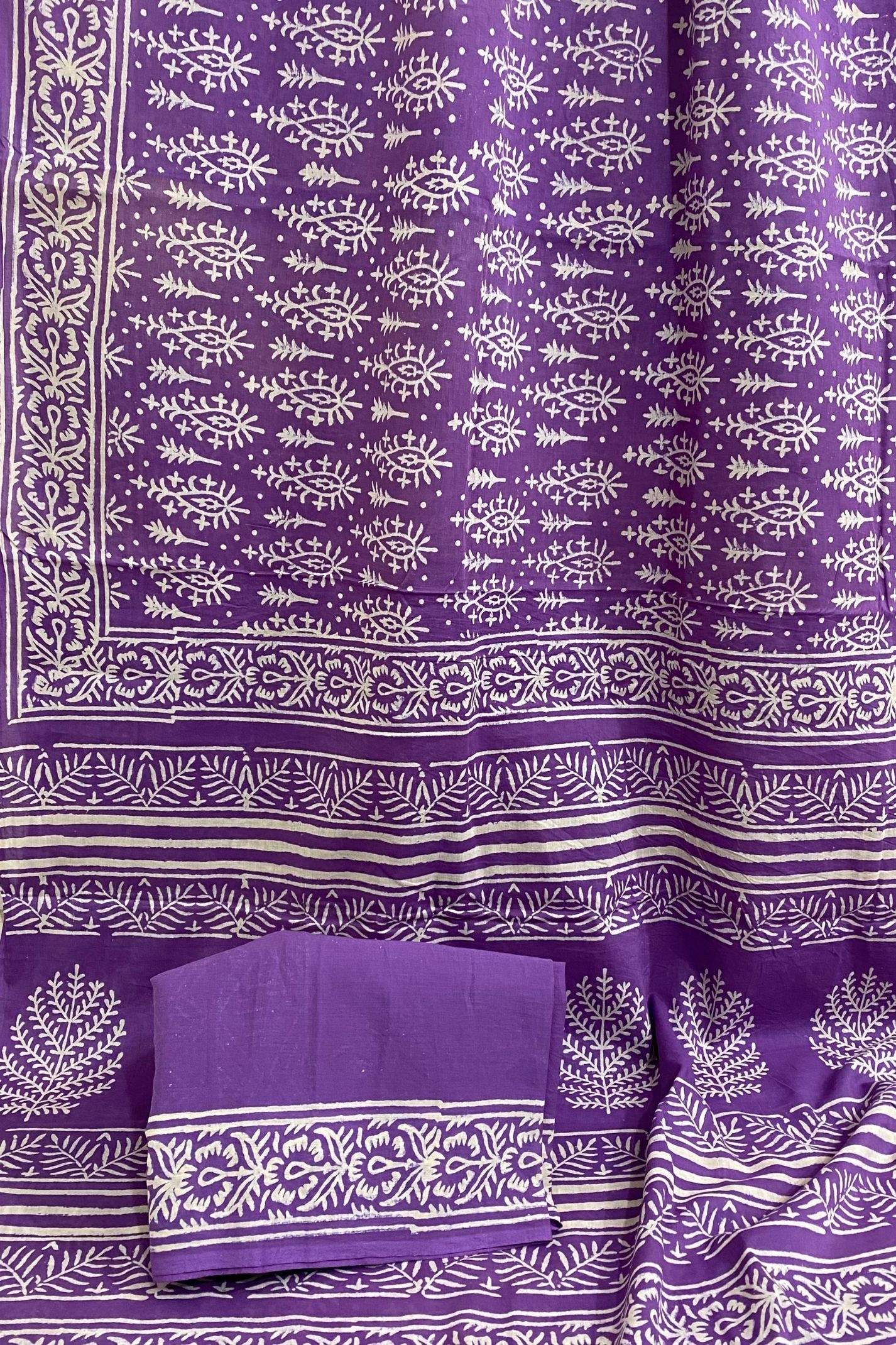 Small Butti Purple Base With White Butti Hand Block Print Saree