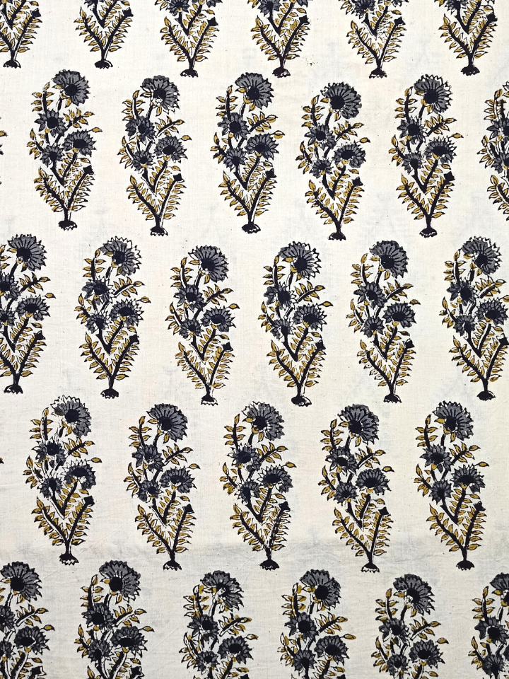 Bagru Kalamkari Floral Jaal Base Red Flower Blue And Leave Yellow Colour Hand Block Print Fabric