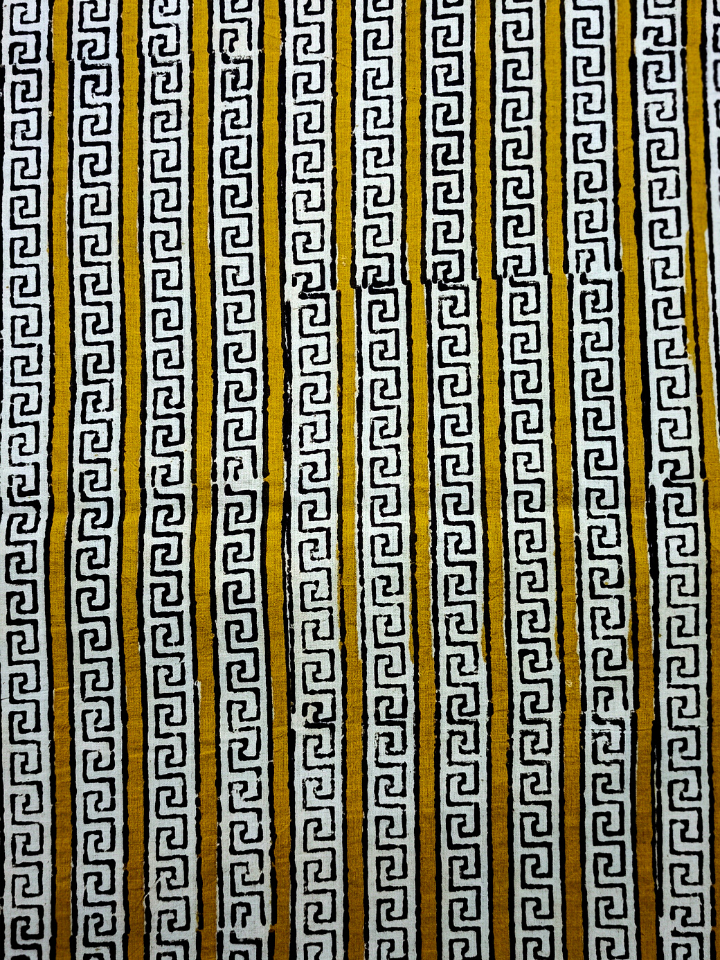 Bagru Chokdi Stripes Base Red With Chokdi Black Colour Hand Block Print Fabric