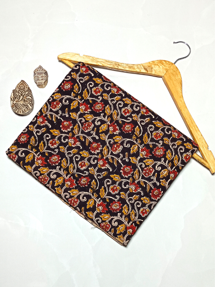 Bagru Kalamkari Red And Yellow Floral Jaal Block Print