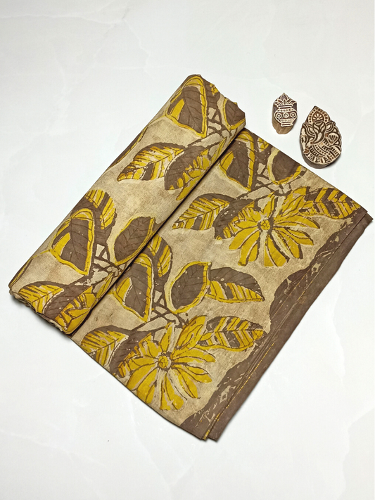 Ajrak Kashish Mustard Yellow Floral Jaal Print