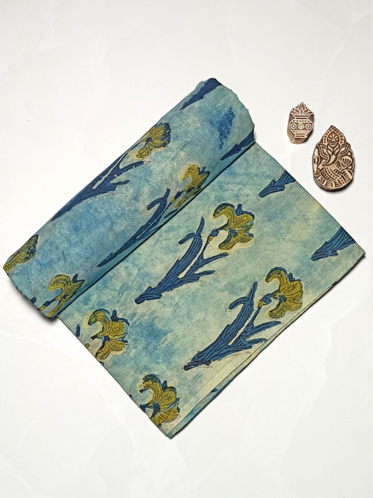 Ajrak Flower Butta Jaal With Indigo leaves Print