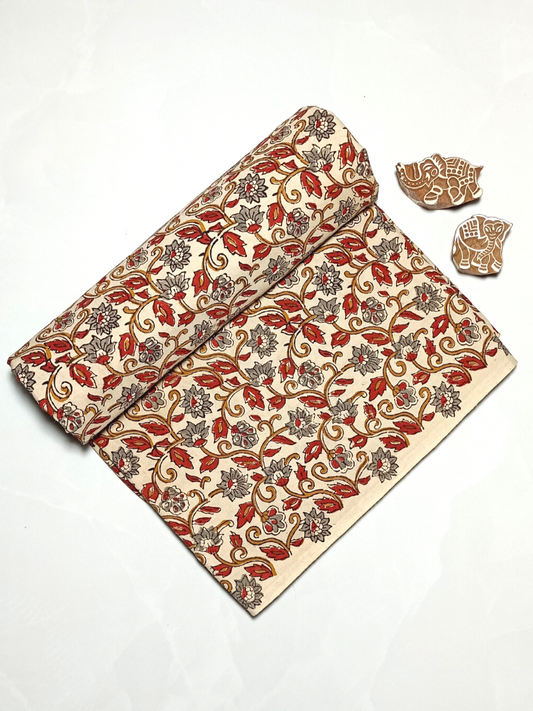 Bagru Kalamkari Off Grey And Red Butti Print