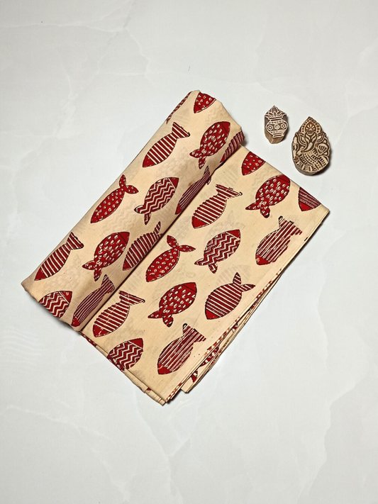 Bagru Big Fish Off Red Print