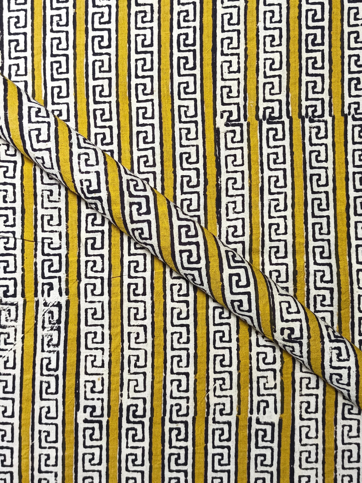 Bagru Chokdi Stripes Base Red With Chokdi Black Colour Hand Block Print Fabric