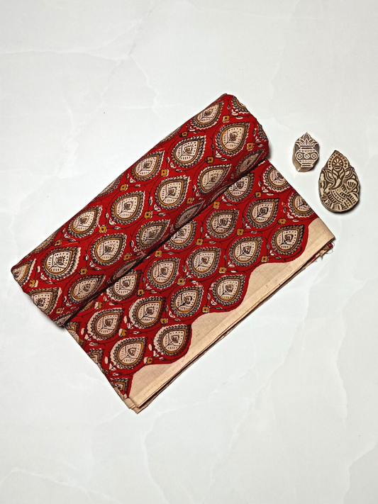 Bagru Kalamkari Red And Grey Small Butti Print