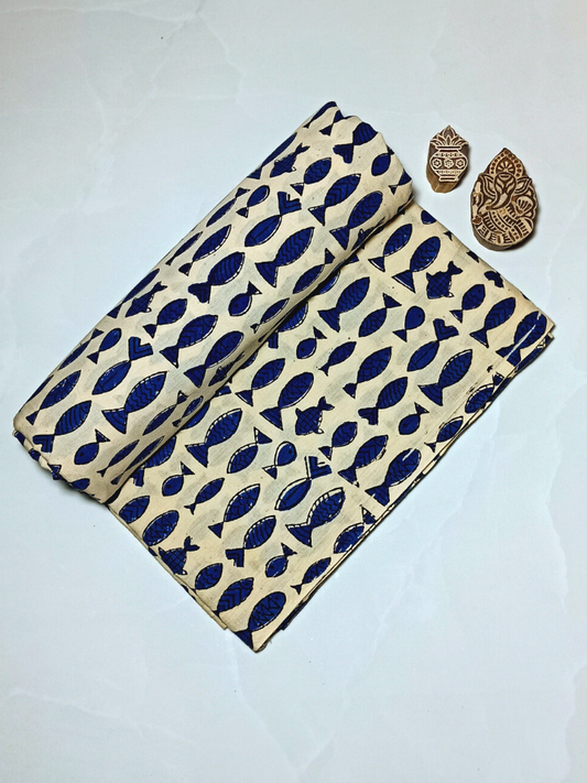 Bagru Small Fish Off Blue Print