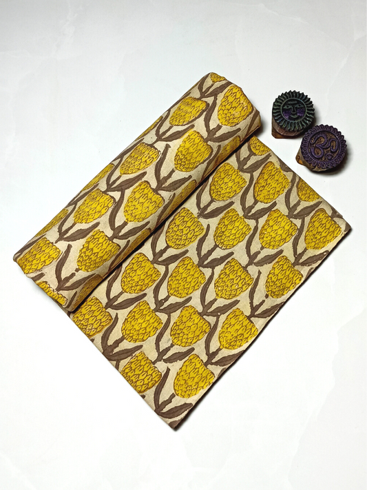 Ajrak Kashish Mustrad Yellow Flower Jaal With Off-White Base Print