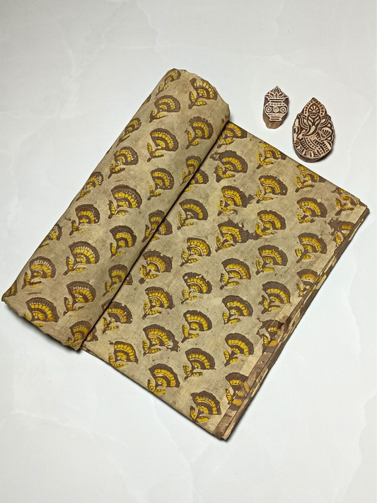 Ajrak Kashish Mustrad Yellow Jaal Butti With Brown Butti