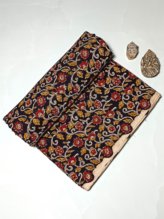 Bagru Kalamkari Red And Yellow Floral Jaal Block Print