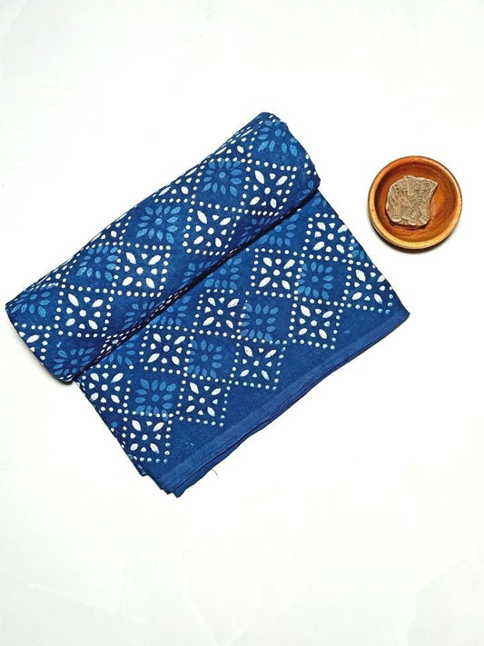 Chokdi Indigo Jaal Motif Dabu Hand Block Print Fabric