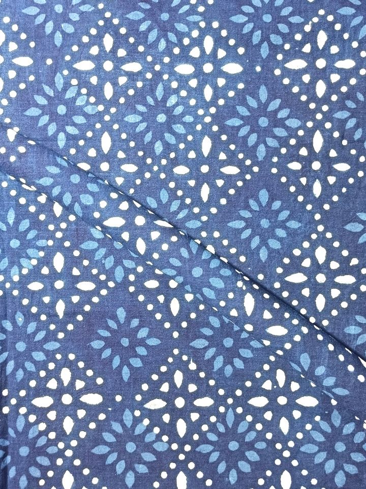 Chokdi Indigo Jaal Motif Dabu Hand Block Print Fabric