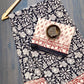 Bagru Kalamkari Floral Jaal Off Black Base With Red Flower Border Block Print Saree