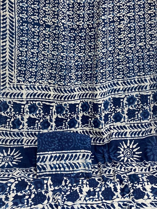 Kalamkari 2 Kaam Jaal Butdi Motif Off Mud Dabu Base With Krista 2 Kaam Border Hand Block Print