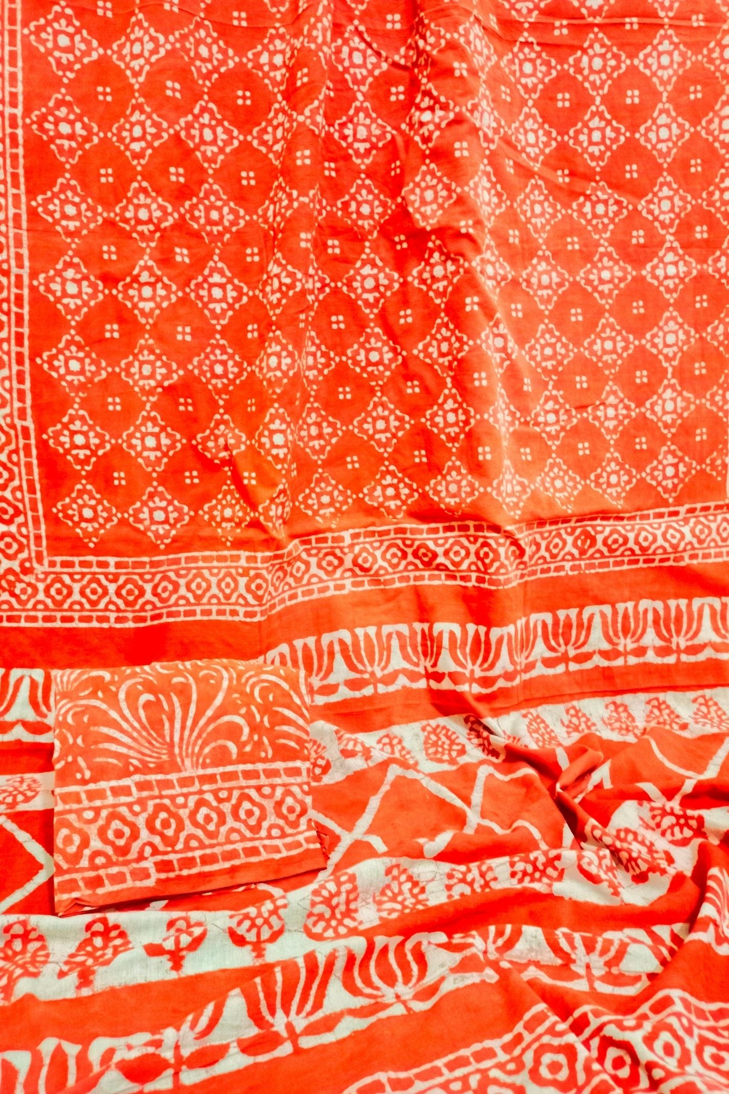 Chokdhi Small Jaal Orange With off White Jaal Hand Block Print Saree