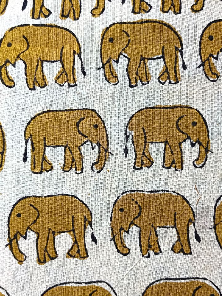 Bagru Block Yellow Color Elephant Motif Hand Block Print