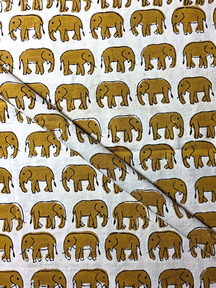 Bagru Block Yellow Color Elephant Motif Hand Block Print